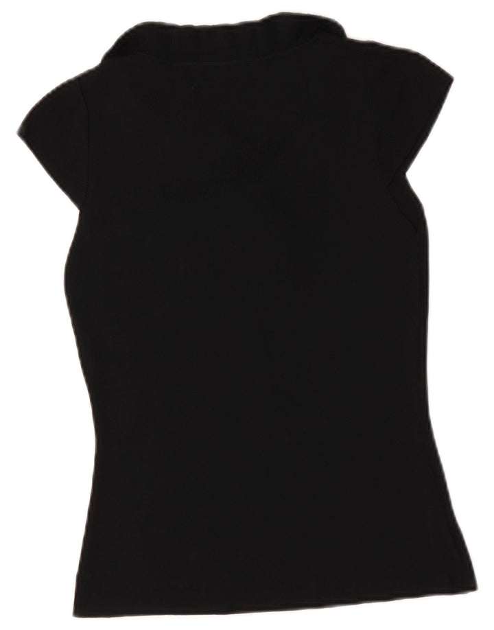 Von Dutch Damen-Blusenoberteil UK 12 Mittelschwarze Mikrofasern