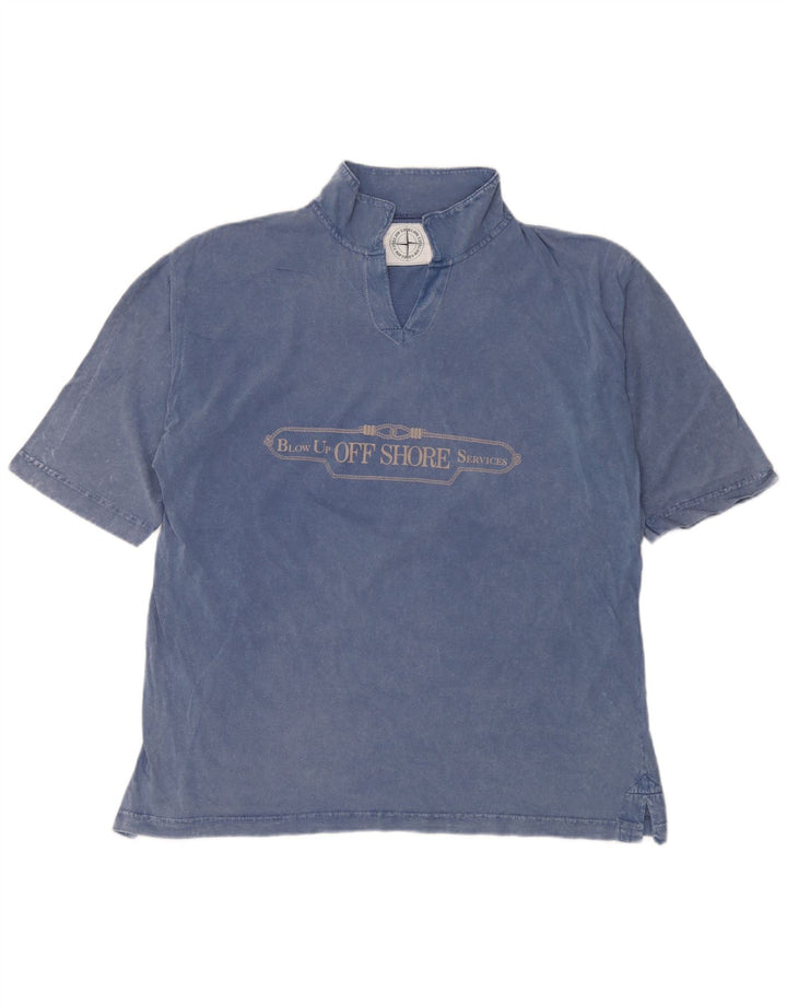 Vintage Herren T-Shirt mit Grafik, Größe L, Blau