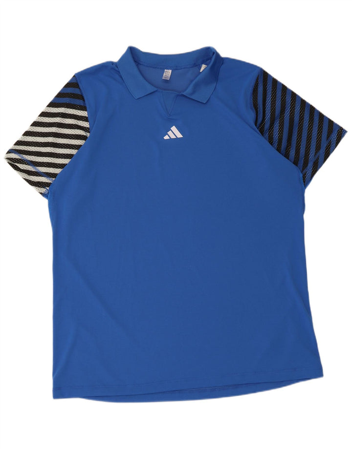 Adidas Herren Poloshirt 2XL Blau gestreift Polyester