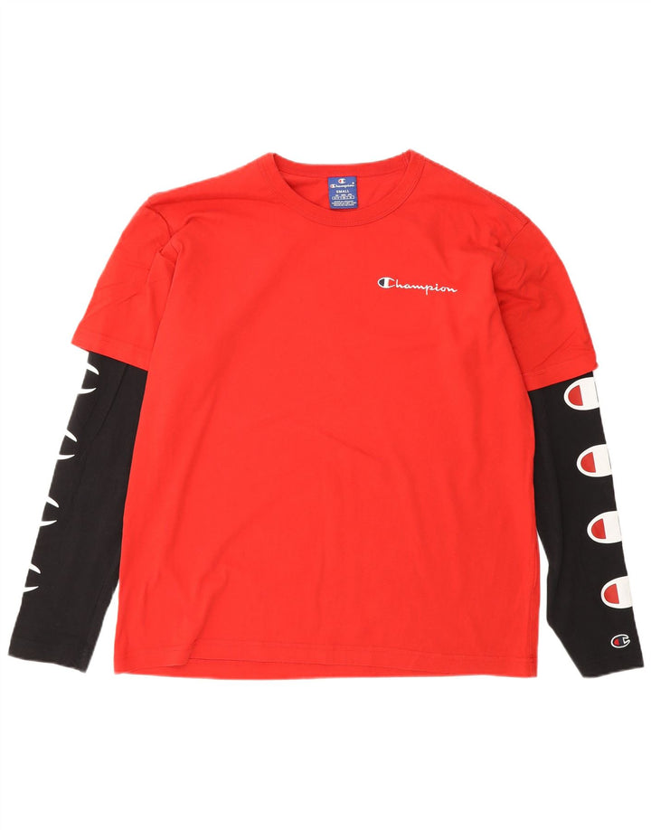 Champion Herren Grafik-Oberteil, langärmelig, klein, Rot, Farbblock