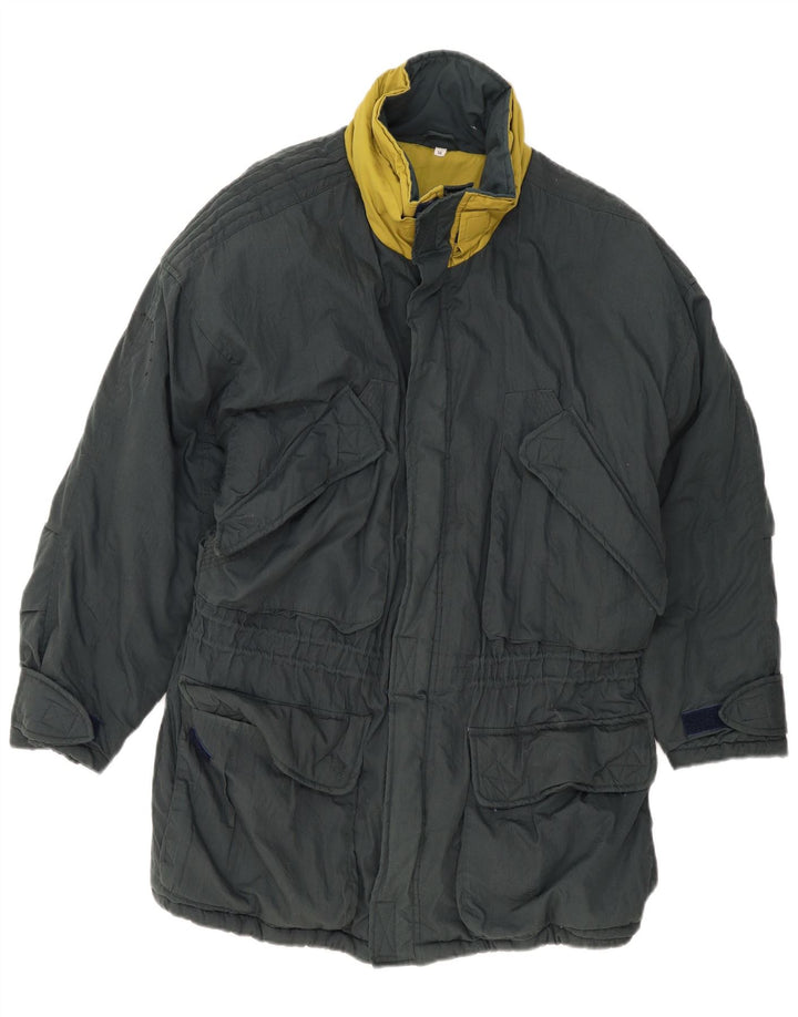 Vintage Herren-Windbreaker-Mantel mit Kapuze, EU 50, großes grünes Polyester