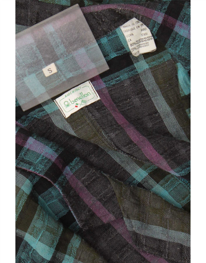 Benetton Herren-Blazer mit 2 Knöpfen, UK 36, klein, blau kariert, Polyester