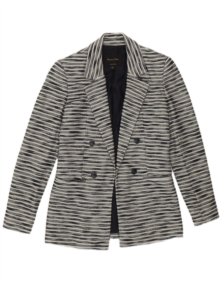 Massimo Dutti Damen Blazer Jacke EU 34 2XS Marineblau gefleckte Baumwolle