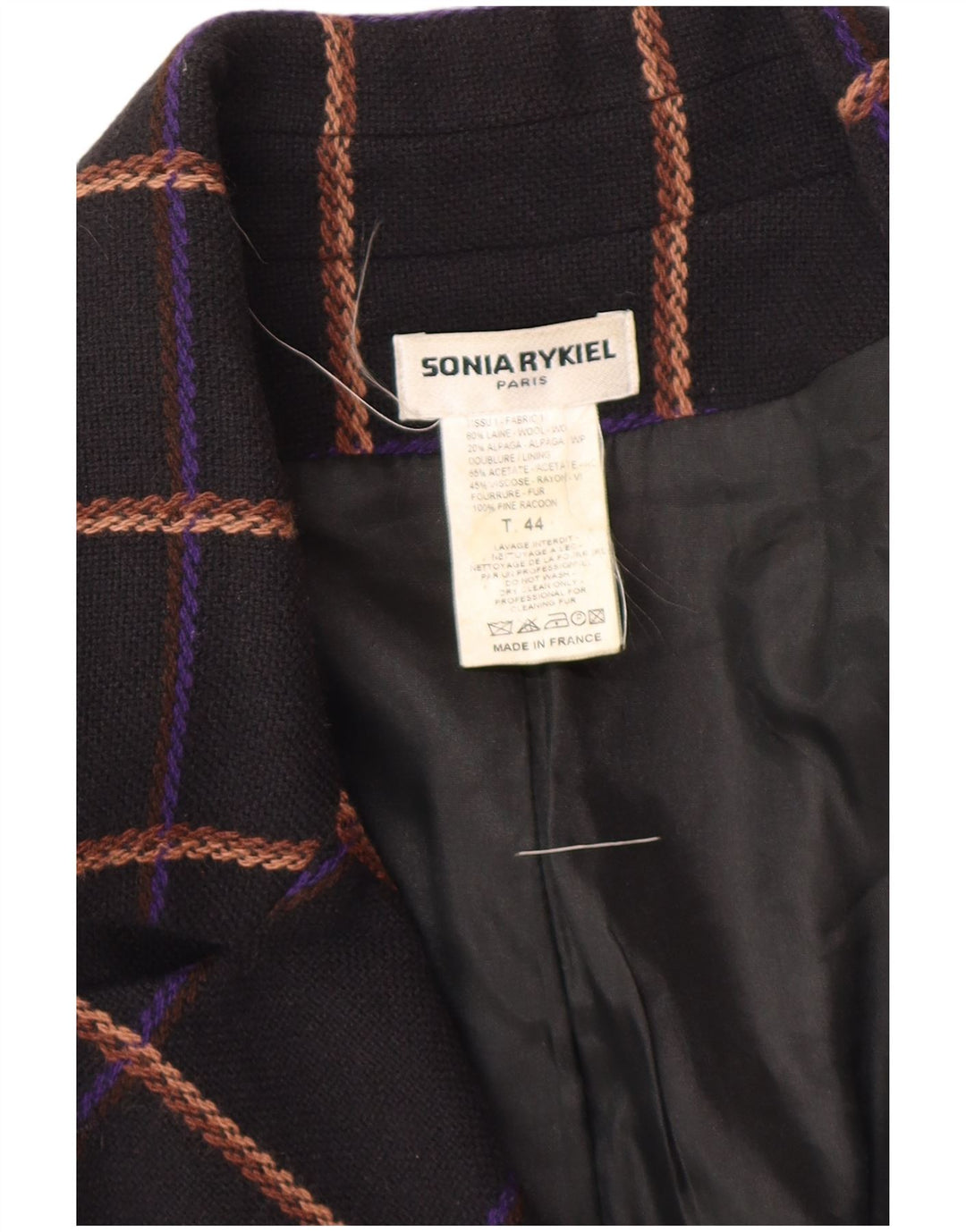 SONIA RYKIEL Damen Longline 4-Knopf-Blazerjacke EU 44 XL Schwarz kariert
