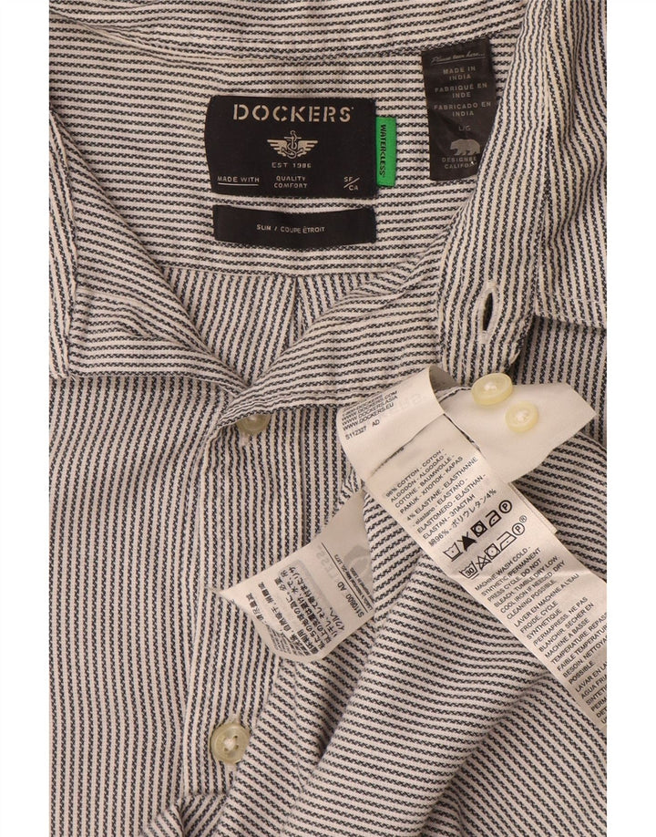 Dockers Slim-Hemd für Herren, groß, graue Nadelstreifen-Baumwolle
