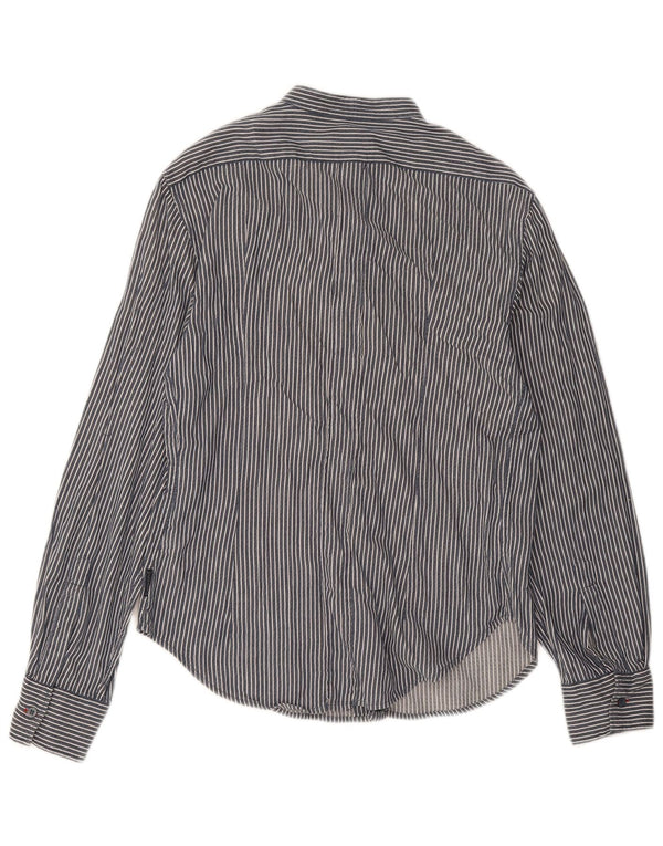 Armani Jeans Herrenhemd, groß, marineblau, gestreift, Baumwolle