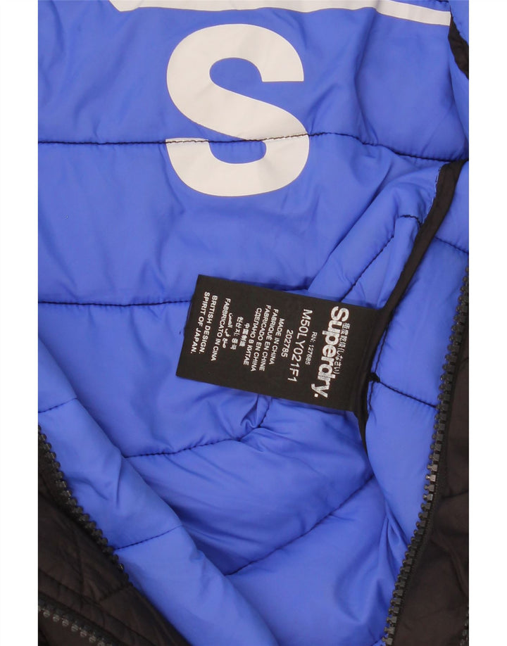 Superdry Herren-Jacke mit Kapuze, gepolstert, UK 36, Small, schwarzes Nylon