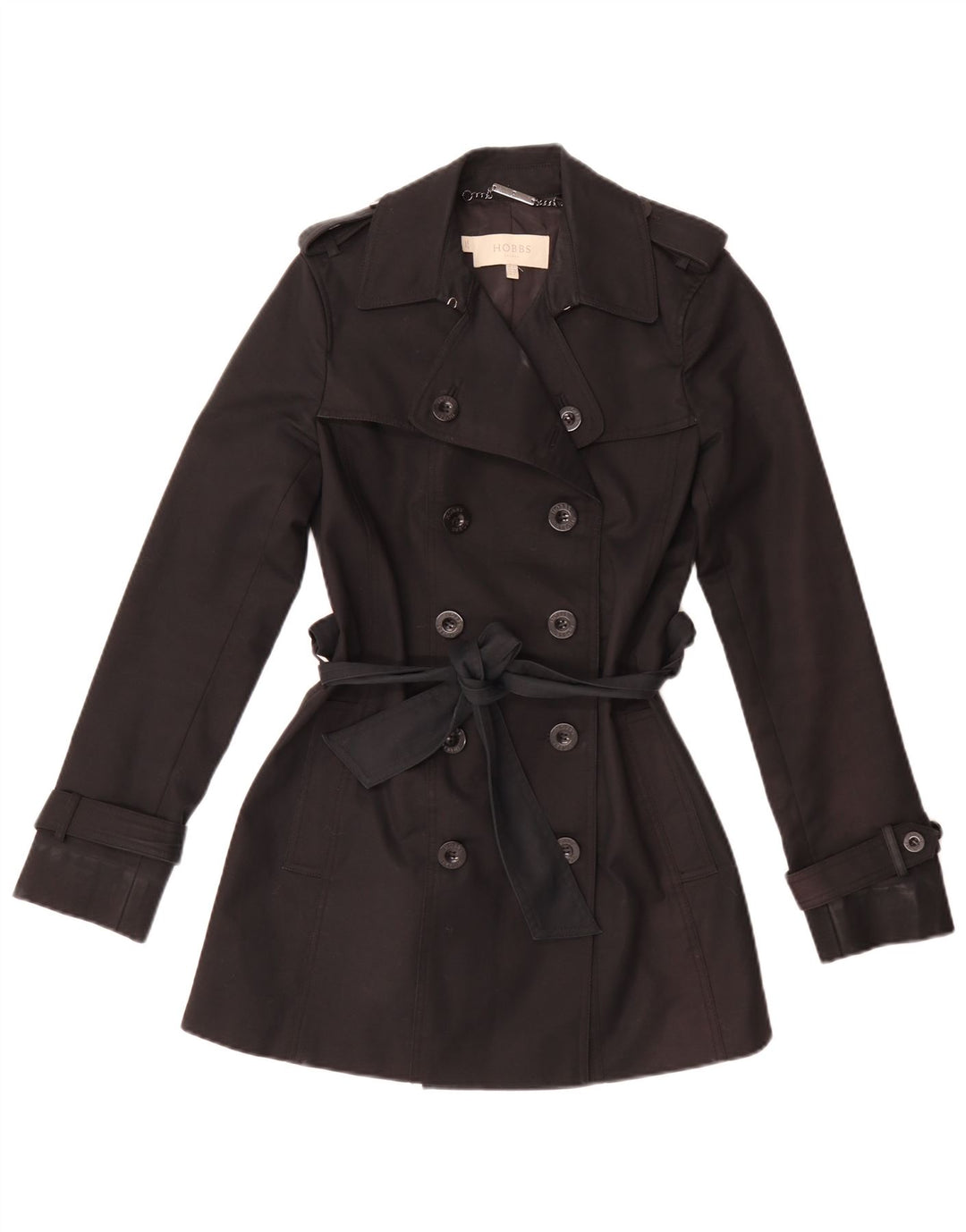 Hobbs Damen Trenchcoat UK 8 Small Schwarze Baumwolle