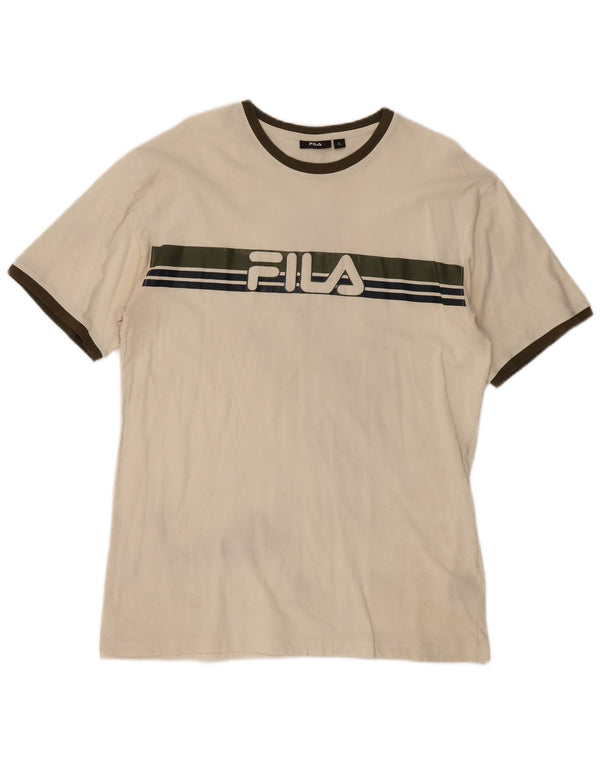 Fila Mens Graphic T-Shirt Top XL Beige Colourblock Cotton