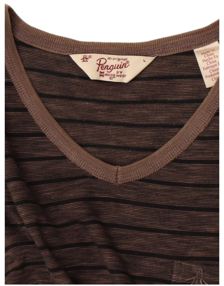 Pinguin-Herren-T-Shirt-Oberteil, groß, braun gestreift