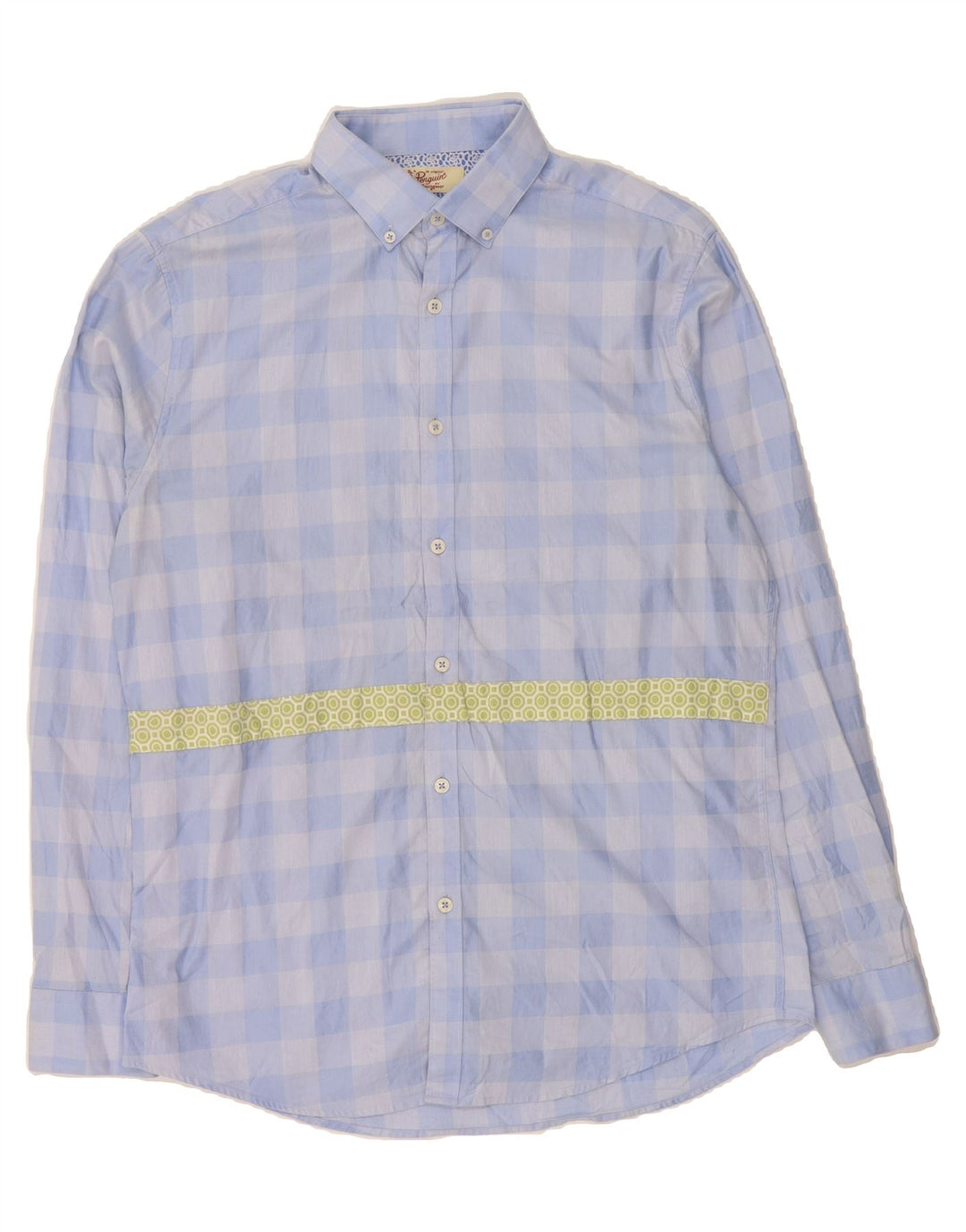 PENGUIN Mens Heritage Slim Fit Shirt Size 15 1/2 Medium Blue Check Cotton Vintage Penguin and Second-Hand Penguin from Messina Hembry 