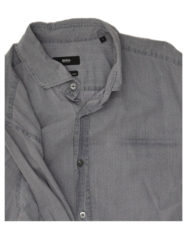 HUGO BOSS Mens Shirt Large Grey Chevron | Vintage Hugo Boss | Thrift | Second-Hand Hugo Boss | Used Clothing | Messina Hembry 