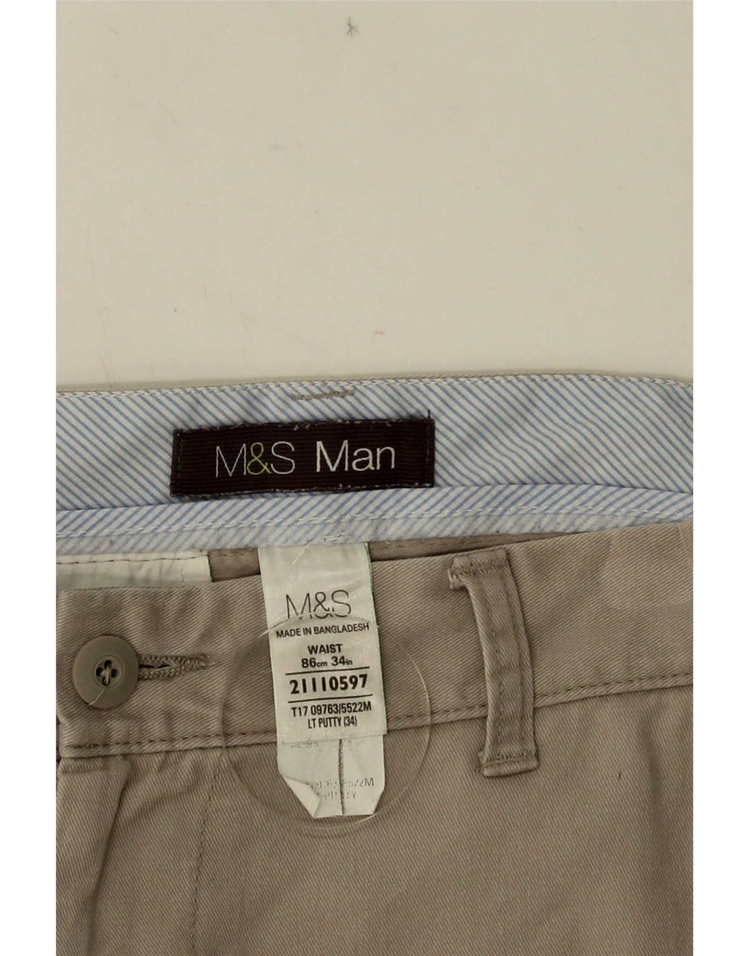 Marks & Spencer Herren-Chinoshorts W34, Größe L, Beige, Baumwolle
