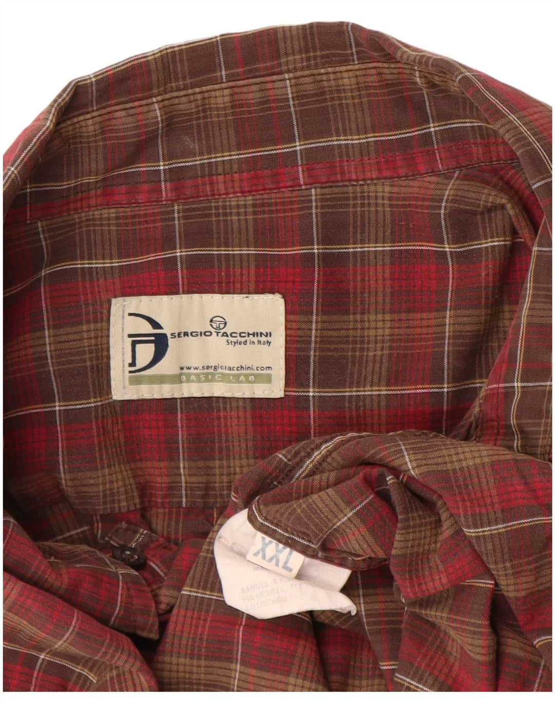 Sergio Tacchini Herrenhemd 2XL braun kariert Baumwolle