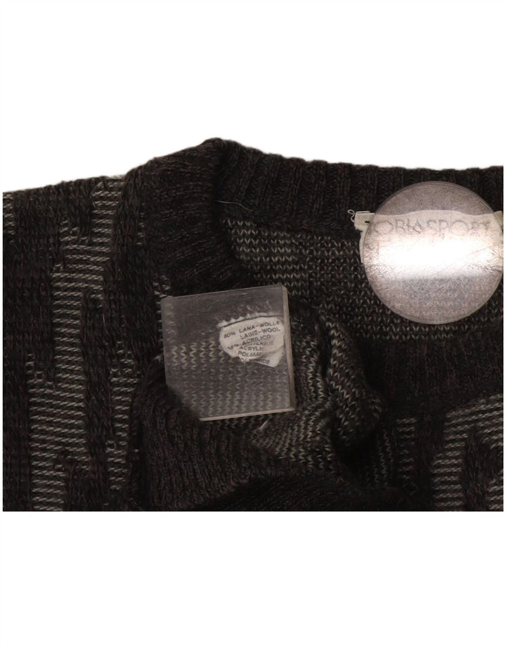 Vintage Herren Pullover mit Rundhalsausschnitt, große grau gestreifte Wolle