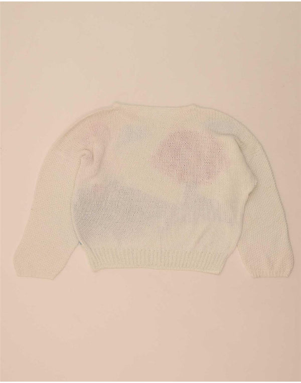 Vintage Damen Pullover mit grafischem Crop-Boot-Ausschnitt, Gr. 14, Mittelweiß