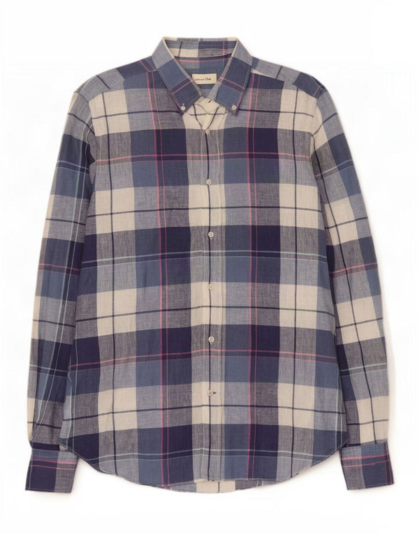 Massimo Dutti Herrenhemd, großes, blau kariertes Leinen