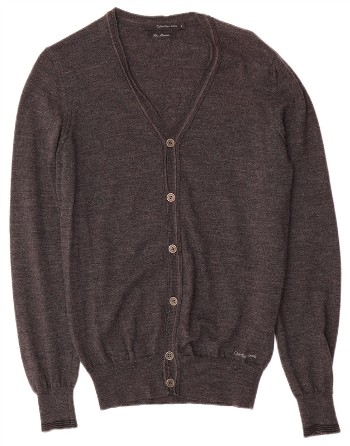 CALVIN KLEIN JEANS Herren-Cardigan-Pullover, groß, graue Merinowolle
