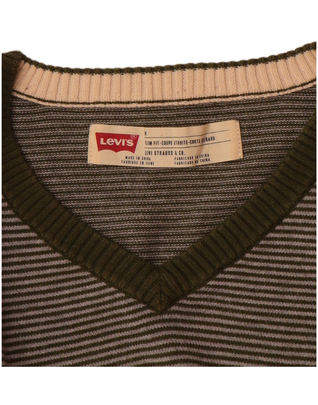 Levi's Herren Slim Fit Pullover mit V-Ausschnitt Mittelgrüner Nadelstreifen