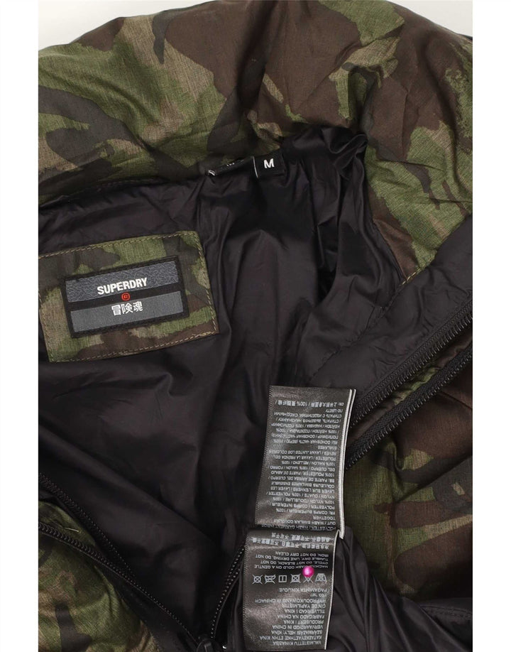 Superdry Herren-Jacke mit Kapuze, gepolstert, UK 38, Mittelgrün, Camouflage-Polyester