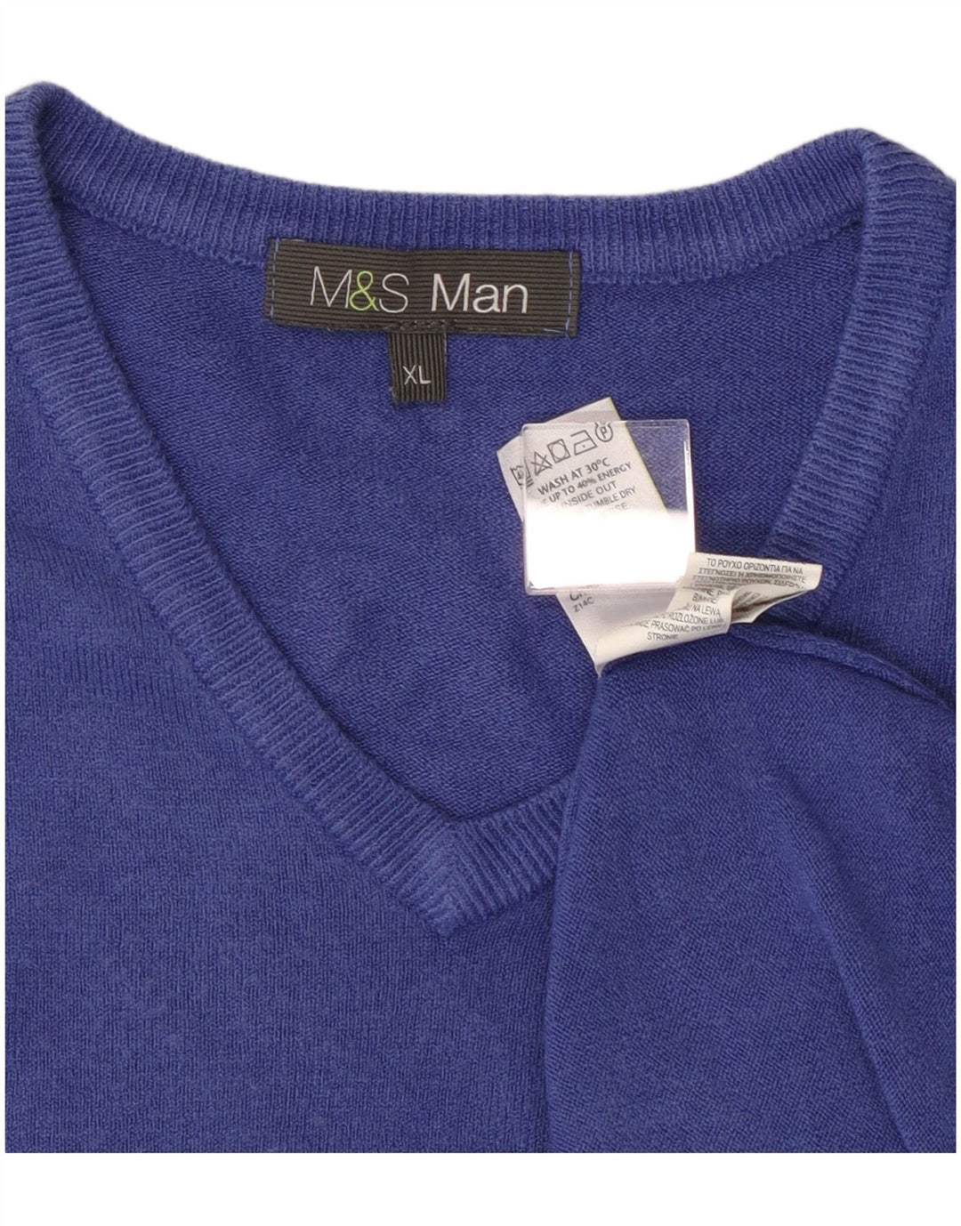 Marks & Spencer Herren-Pullover mit V-Ausschnitt, XL, blaues Acryl