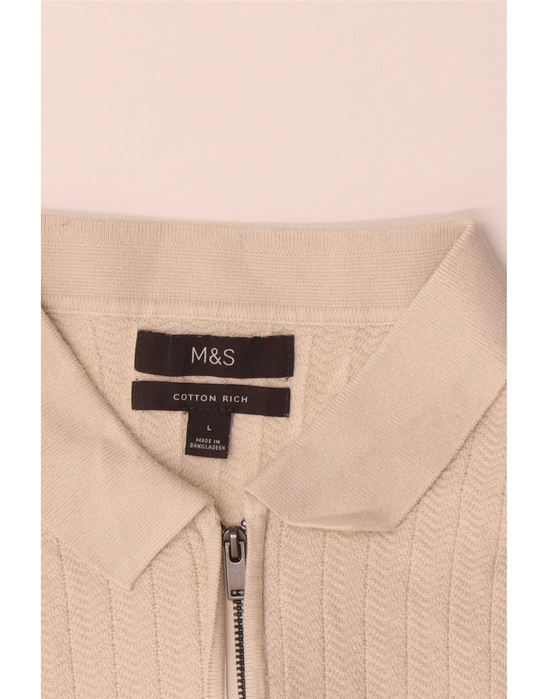 Marks & Spencer Herren-Poloshirt, groß, beige, Fischgrätenmuster, Baumwolle