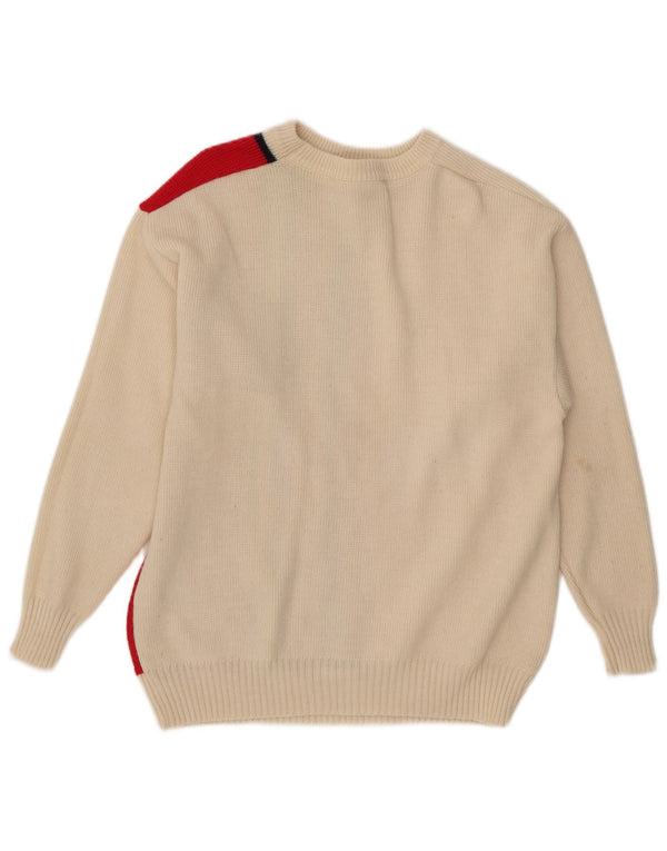 Vintage Damen Pullover mit U-Boot-Ausschnitt IT 52 2XL Weiße Colourblock-Wolle