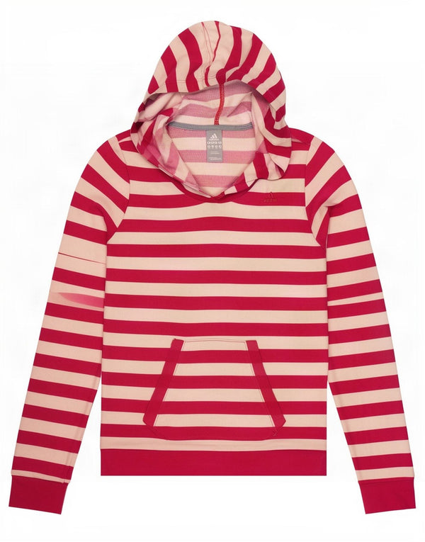 Adidas Damen Climalite Hoodie Pullover UK 14 Mittelrosa gestreift Baumwolle