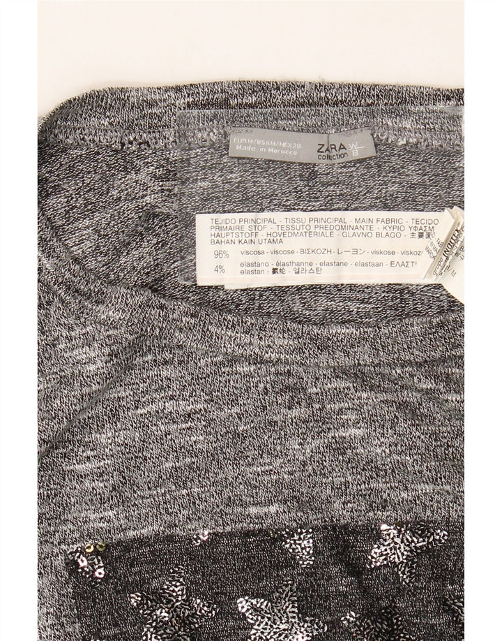 Zara Damen Top Langarm UK 14 Mittelgrau meliert Viskose