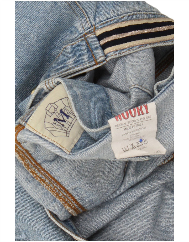 Vintage Damen Graphic Crop Denim Jacke UK 14 Mittelblaue Baumwolle
