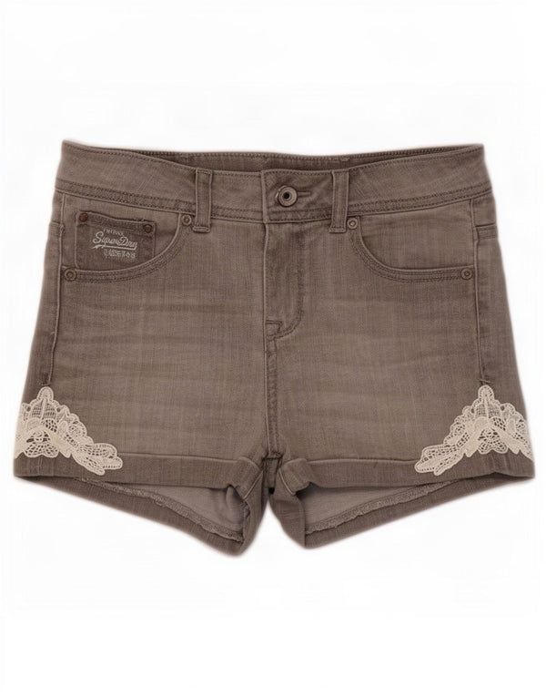 Superdry Damen Jeansshorts W25 XS Graue Baumwolle
