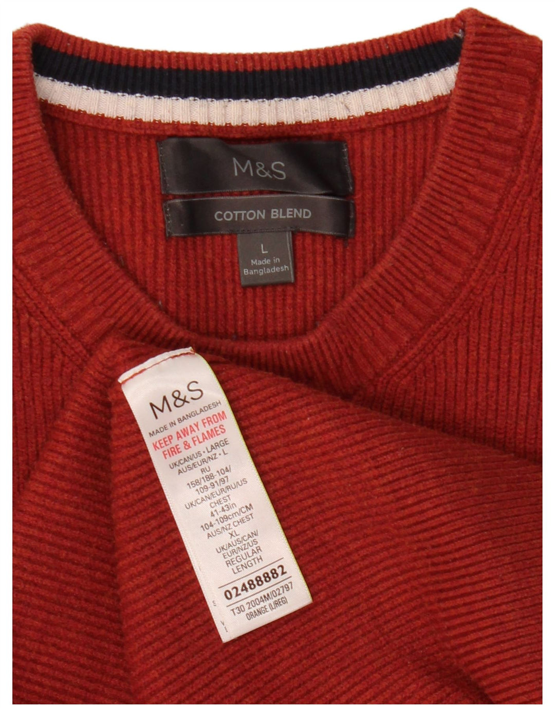 Marks & Spencer Herren-Pullover mit Rundhalsausschnitt, groß, orangefarbenes Polyester