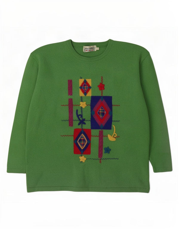 Alice Collins Damen-Pullover mit Rundhalsausschnitt, UK 16, Größe L, grün, geometrisch