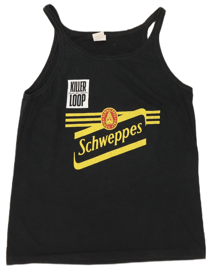 Benetton Womens Graphic Vest Top UK 18 XL Schwarz Baumwolle