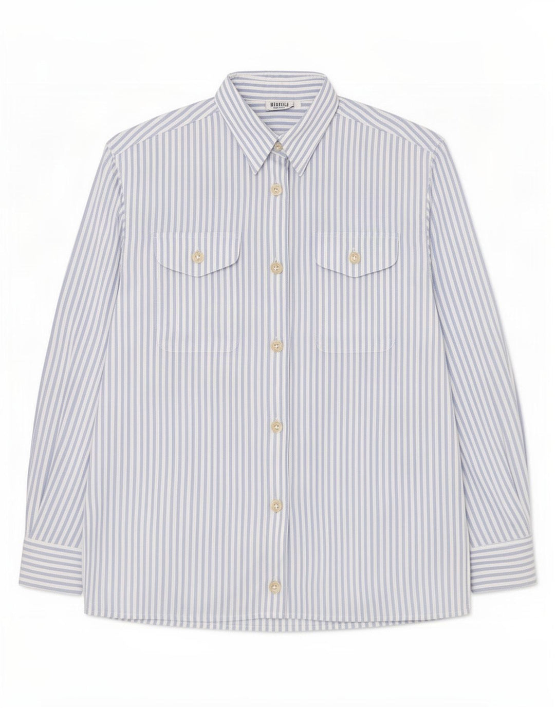 Marella Damen-Hemd IT 42 aus mittelblauer Nadelstreifen-Baumwolle