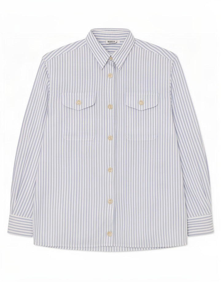 Marella Damen-Hemd IT 42 aus mittelblauer Nadelstreifen-Baumwolle