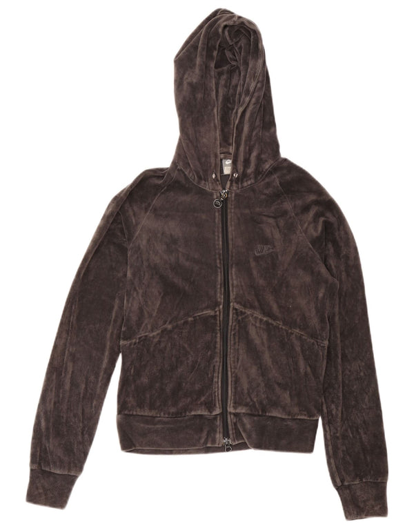Nike Damen Velour Zip Hoodie Pullover UK 10/12 Mittelgraue Baumwolle
