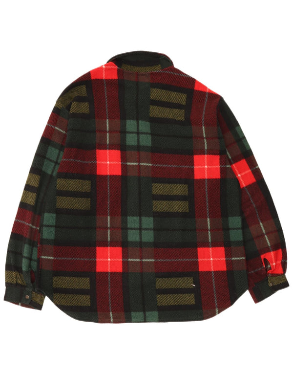 Vintage Herren-Overshirt aus Fleece, großes mehrfarbiges Karo-Polyester