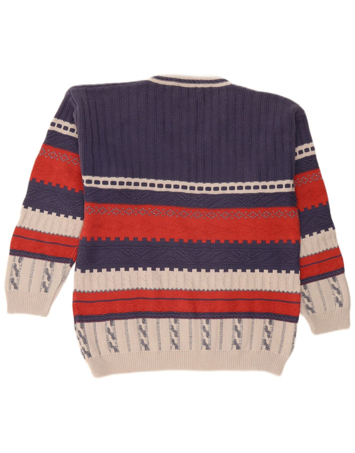 Vintage Herren-Pullover mit V-Ausschnitt, klein, marineblau, Farbblock
