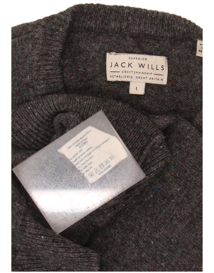 JACK WILLS Herren-Pullover mit Rundhalsausschnitt, groß, grau gefleckte Merinowolle