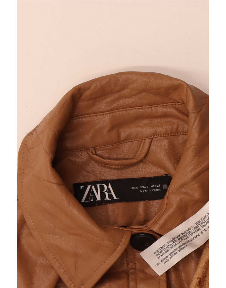 Zara Damen Übergroßer Kunstledermantel UK 10 Small Braun Polyurethan