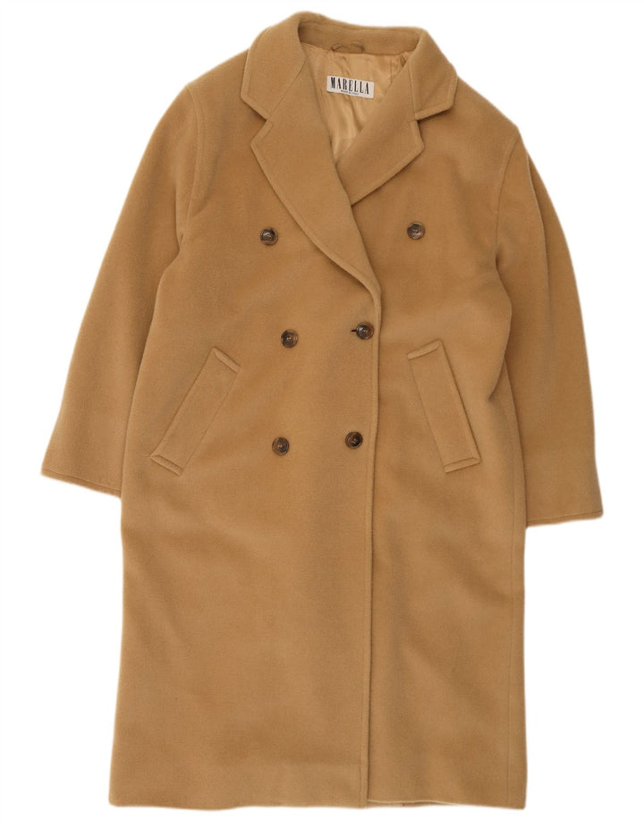 Marella Damen Übergroßer zweireihiger Mantel UK 12 Mittelbeige Wolle