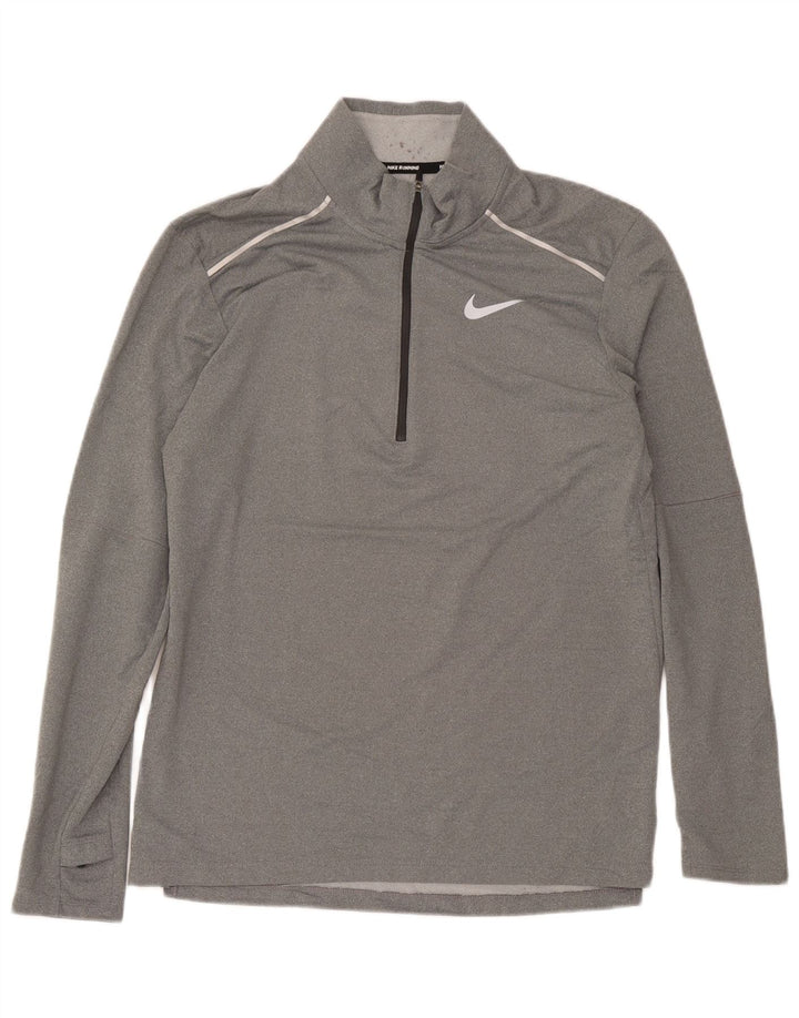 Nike Herren Dri Fit Zip Neck Top Langarm Mittelgraues Polyester
