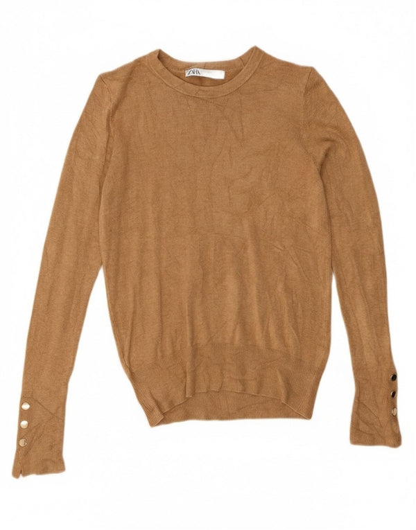 Zara Damen-Pullover mit U-Boot-Ausschnitt, Gr. 10, Größe S, Beige