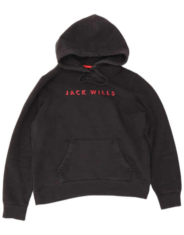 JACK WILLS Damen-Kapuzenpullover mit Grafik, UK 14, Größe L, Schwarz, Baumwolle