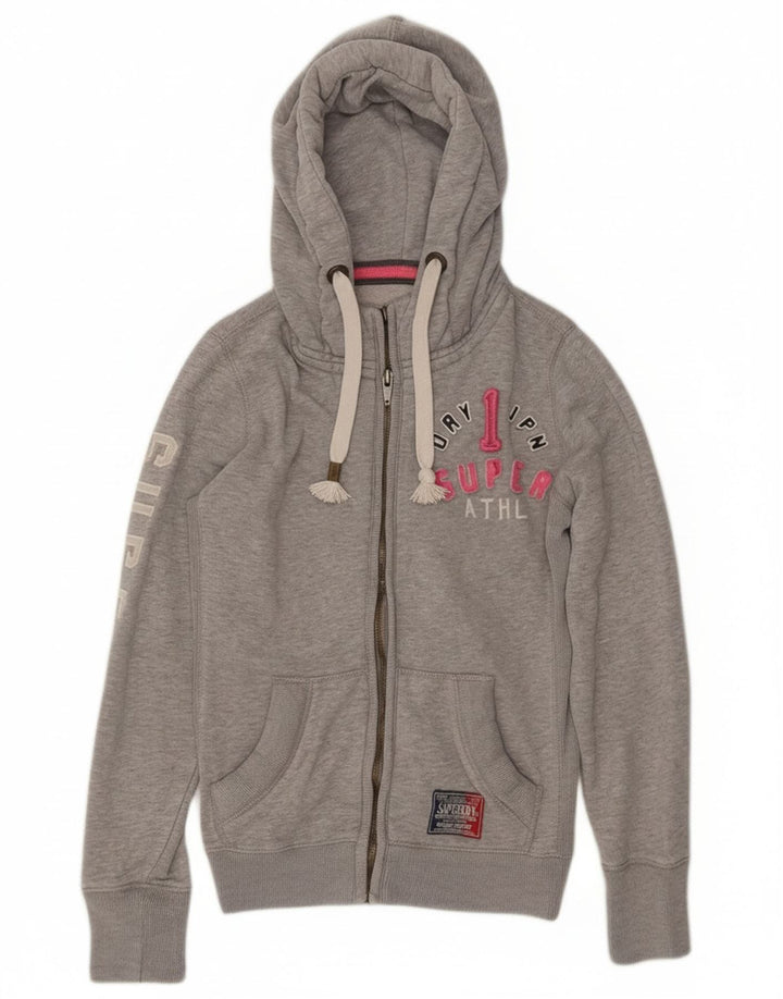 Superdry Damen Graphic Zip Hoodie Pullover UK 14 Mittelgraue Baumwolle