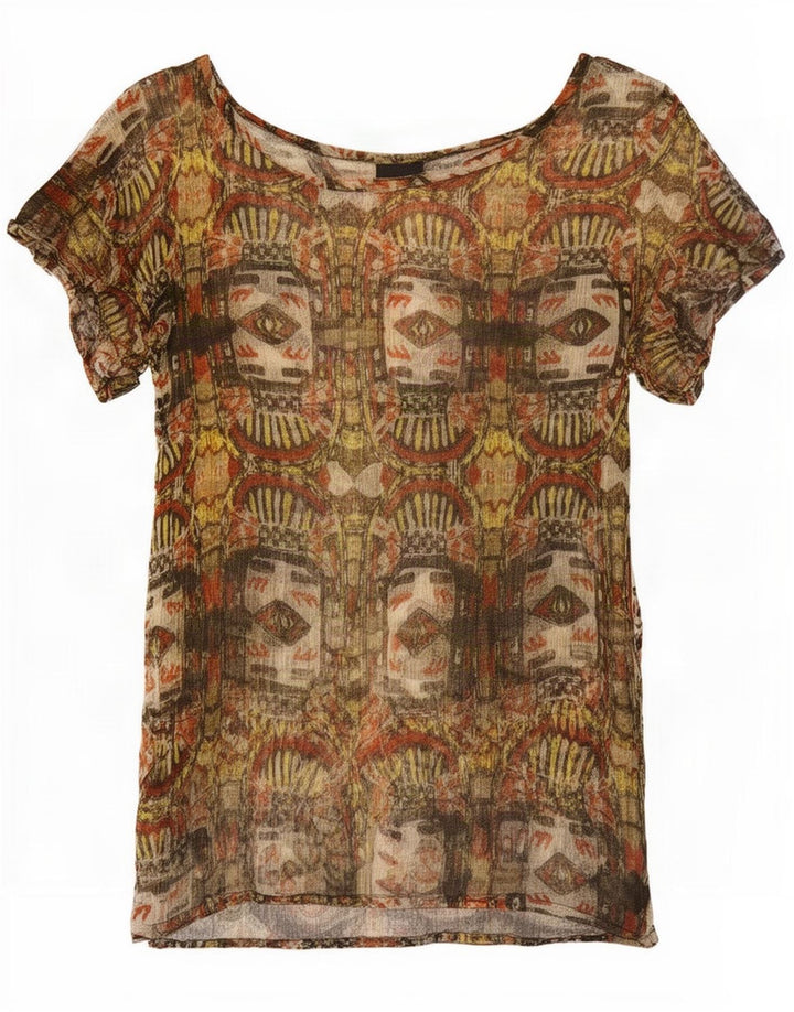 Desigual Damen-Blusenoberteil mit abstraktem Muster, Größe S, Khaki, Viskose