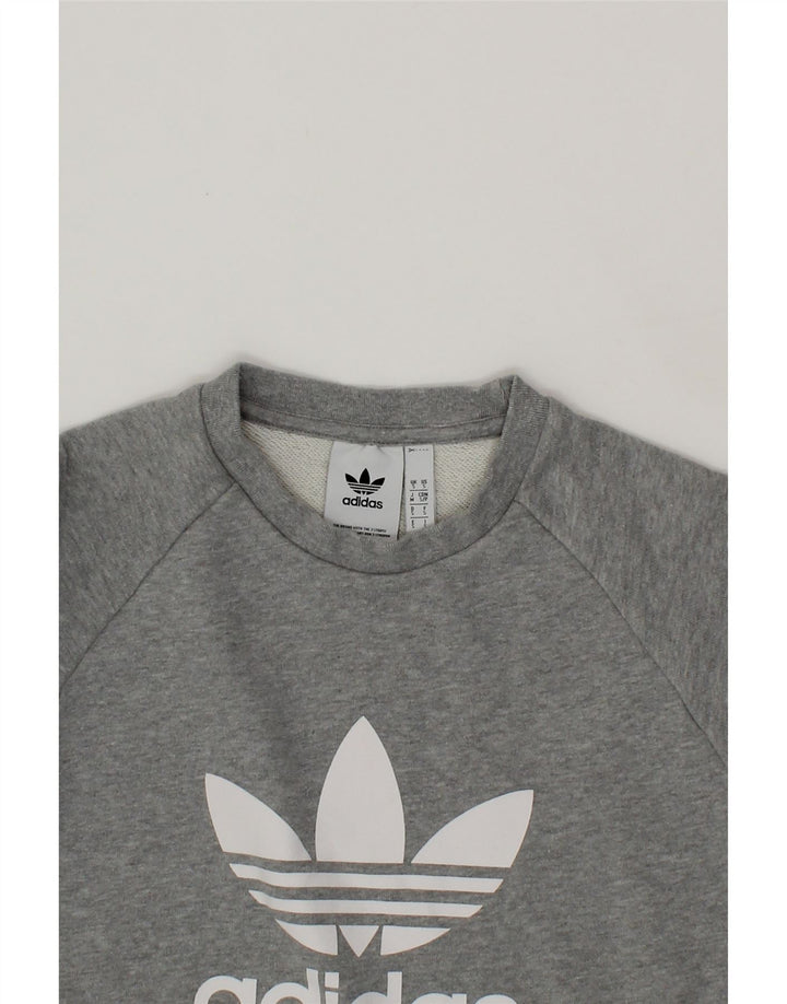 ADIDAS Mens Graphic Sweatshirt Jumper Small Grey Vintage Adidas and Second-Hand Adidas from Messina Hembry 