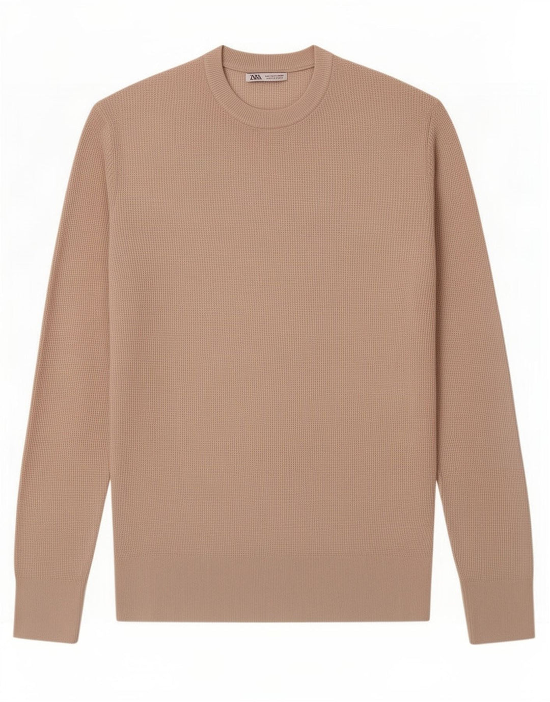 Zara Herren-Pullover mit Rundhalsausschnitt, Mittelbeige