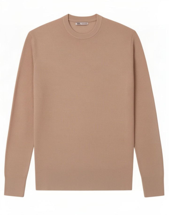 Zara Herren-Pullover mit Rundhalsausschnitt, Mittelbeige